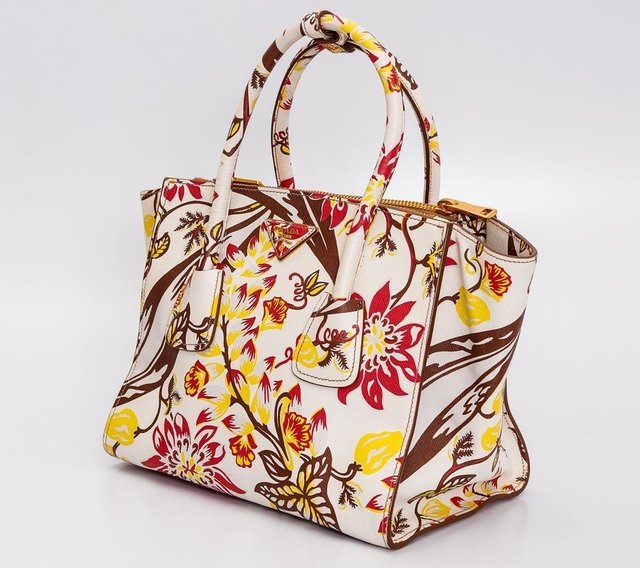Prada Floral-Print Saffiano Twin-Pocket Tote - Paris Brechó - Artigos de Luxo Seminovos