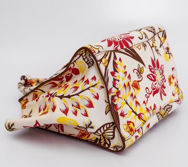 Prada Floral-Print Saffiano Twin-Pocket Tote