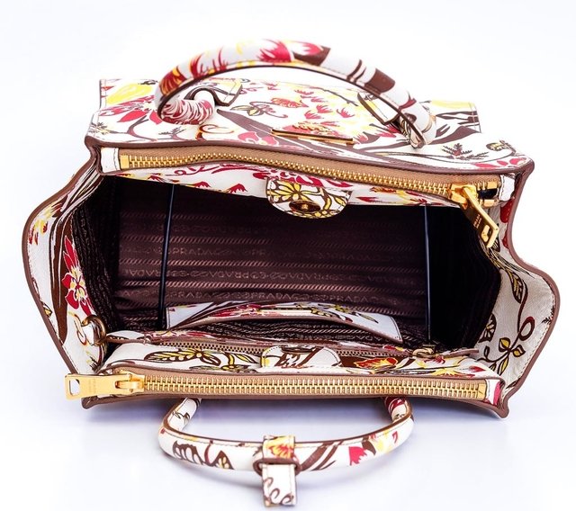 Prada Floral-Print Saffiano Twin-Pocket Tote