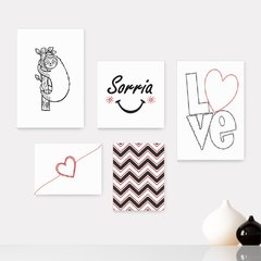 Kit 5 Placas Decorativas - Frase Sorria Love Casa Quarto Sala - 001ktpl5