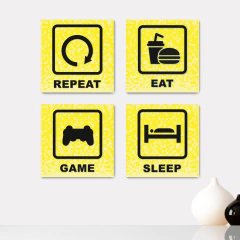 Kit 4 Placas Decorativas Gamer Jogo Vídeo Game Geek - 0025ktpl4