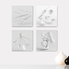 Kit 4 Placas Decorativas Cozinhar Utensílios - 0030ktpl4