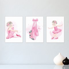 Kit 3 Placas Decorativas Bailarinas Infantil Bebe Quarto Menina - 0035ktpl