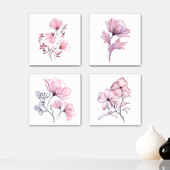 Kit 4 Placas Decorativas Flores Floral Plantas Aquarela - 0037ktpl4