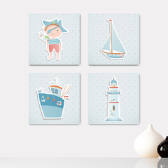 Kit 4 Placas Decorativas Marinheiro Infantil - 0051ktpl4