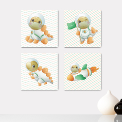Kit 4 Placas Decorativas Dino Dinossauros Astronauta Infantil - 0055ktpl4