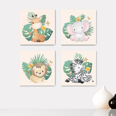 Kit 4 Placas Decorativas Safari Animais Infantil - 0059ktpl4