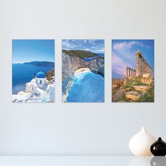 Kit 3 Placas Decorativas Grécia Mykonos Santorini Mundo Casa Quarto Sala - 0065ktpl