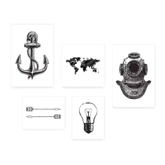 Kit 5 Placas Decorativas - Âncora Flecha Mapa Casa Quarto Sala - 006ktpl5 - comprar online