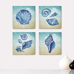 Kit 4 Placas Decorativas Marítimo Conchas Banheiro Lavabo - 0073ktpl4
