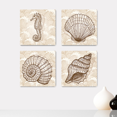 Kit 4 Placas Decorativas Marítimo Conchas Banheiro Lavabo - 0074ktpl4