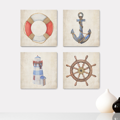 Kit 4 Placas Decorativas Marítimo Âncora Banheiro Lavabo - 0075ktpl4