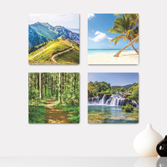 Kit 4 Placas Decorativas Paisagem Floresta Cachoeira Praia - 0077ktpl4