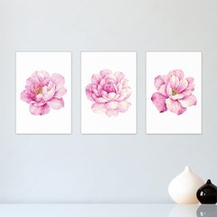 Kit 3 Placas Decorativas Flores Rosa Aquarela Flores Casa Quarto Sala - 0078ktpl