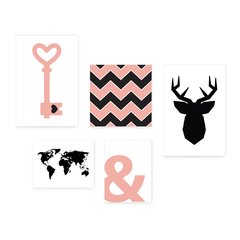 Kit 5 Placas Decorativas - Chave Mundo Chevron Casa Quarto Sala - 007ktpl5 - comprar online