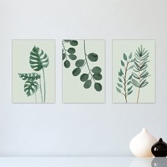 Kit 3 Placas Decorativas Folhas Folhagens Verde Natureza Casa Quarto Sala - 0081ktpl