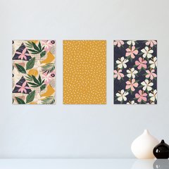 Kit 3 Placas Decorativas Floral Flores Abstrato Casa Quarto Sala - 0083ktpl
