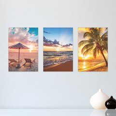 Kit 3 Placas Decorativas Praia Mar Natureza Pôr do sol Casa Quarto Sala - 0087ktpl