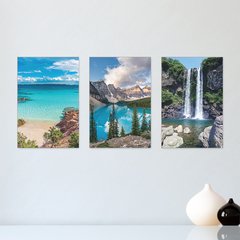 Kit 3 Placas Decorativas Paisagens Praia Montanha Cachoeira Casa Quarto Sala - 0088ktpl