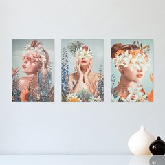 Kit 3 Placas Decorativas Mulheres Flores Casa Quarto Sala - 0089ktpl