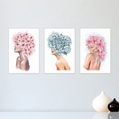 Kit 3 Placas Decorativas Mulheres Flores Casa Quarto Sala - 0090ktpl