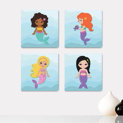 Kit 4 Placas Decorativas Sereias Infantil - 0093ktpl4