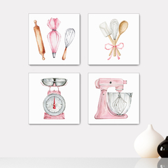 Kit 4 Placas Decorativas Cozinhar Utensílios - 0094ktpl4