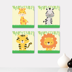 Kit 4 Placas Decorativas Safari Animais Infantil - 0102ktpl4