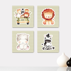 Kit 4 Placas Decorativas Safari Animais Infantil - 0104ktpl4