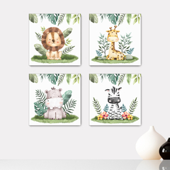 Kit 4 Placas Decorativas Safari Animais Aquarela Infantil - 0105ktpl4