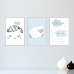 Kit 3 Placas Decorativas Príncipe Nuvens Infantil Bebe Quarto Menino - 0105ktpl