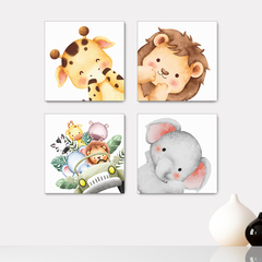 Kit 4 Placas Decorativas Safari Animais Aquarela Infantil - 0107ktpl4