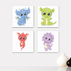 Kit 4 Placas Decorativas Dragões Infantil - 0111ktpl4