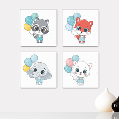Kit 4 Placas Decorativas Safari Animais Infantil - 0112ktpl4