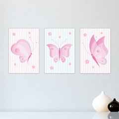 Kit 3 Placas Decorativas Borboletas Infantil Quarto Menina Bebe - 0116ktpl