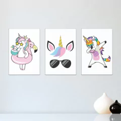 Kit 3 Placas Decorativas Unicórnios Infantil Bebe Quarto Menino Menina - 0117ktpl