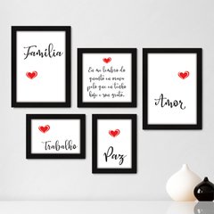 Kit Com 5 Quadros Decorativos - Frase Amor Família - 011kq01