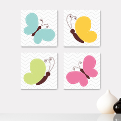 Kit 4 Placas Decorativas Borboletas Infantil - 0120ktpl4