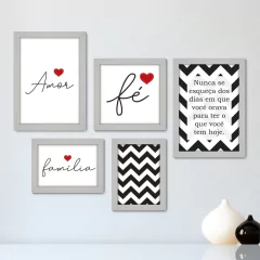 Kit Com 5 Quadros Decorativos - Frase Amor Família - 012kq01 - comprar online