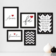 Kit Com 5 Quadros Decorativos - Frase Amor Família - 012kq01