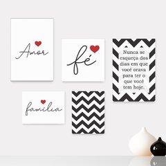 Kit 5 Placas Decorativas - Frase Amor Família Palavras Casa Quarto Sala - 012ktpl5