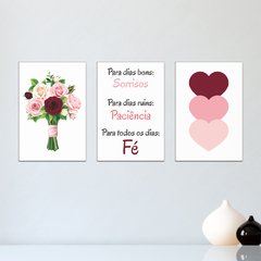 Kit 3 Placas Decorativas Frase Inspiração Fé Sorriso Casa Quarto Sala - 0130ktpl
