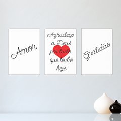 Kit 3 Placas Decorativas Amor Gratidão Deus Casa Quarto Sala - 0132ktpl