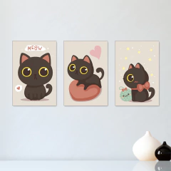 Kit 3 Placas Quadros Decorativos Gatinhos Infantil Pet Shop Quarto Menino Menina - 0136ktpl