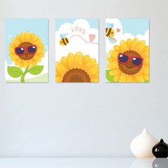 Kit 3 Placas Quadros Decorativos Girassol Baby Casa Quarto Sala - 0143ktpl