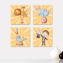 Kit 4 Placas Decorativas Circo Animais Infantil - 0144ktpl4