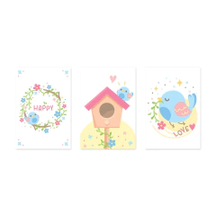 Kit 3 Placas Quadros Decorativos Primavera Passarinhos Flores Quarto Sala - 0145ktpl - comprar online