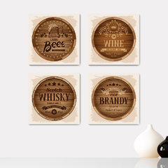 Kit 4 Placas Decorativas Bebidas Cerveja Vinho - 0150ktpl4