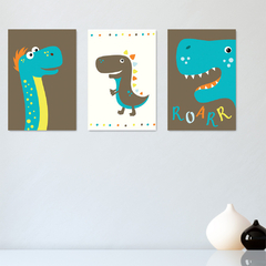 Kit 3 Placas Quadros Decorativos Dinossauros Dino Infantil Bebe Quarto Menino Menina - 0150ktpl