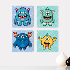 Kit 4 Placas Decorativas Monstrinhos Infantil - 0159ktpl4